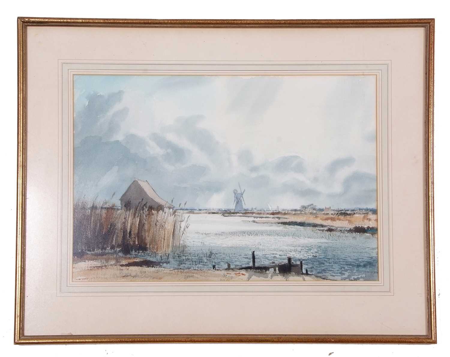 Leslie Moore LH Moore RI (1907-1996), View across the River Thurne, watercolour, signed, 38x56cm, - Image 2 of 3