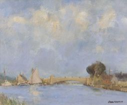 Owen Waters (British,1916-2004) Acle Bridge, oil on board, signed, 24.5x30cm, framed