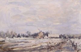 Patrick Boswell (British, b.1942), inscribed on backboard 'Home Farm Winter', oil on board,