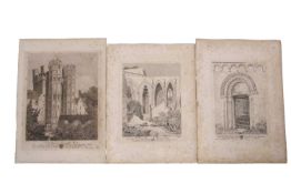 John Sell Cotman (1782-1842), Three etchings: 'Oxburgh Hall', plate 36, dated 1813, together with '
