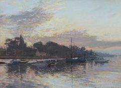 Margaret Glass (British, b.1950), 'At Sundown Pinmill', pastel on paper, initialed and dated '85,