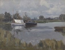 Campbell Archibald Melllon (1876-1955), Barton Staithe, oil on board, initialed lower left, dated on