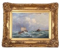 Alfred Priest (1810-1850) Fishing vessel on a stormy sea, oil on canvas, signed, 23x33cm, framed and