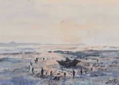 Jack Cox (1914-2007), Sea Henge, Holme, watercolour, signed, mounted, 19.5x27cm, unframed.