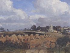 Campbell Archibald Mellon (1876-1955), Rural Norfolk landscape overlooking fields and a distant