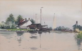 Frank H.Mason RBA RI RSMA (1876-1965), 'Horning Ferry', watercolour, signed,15.5x24cm, framed and