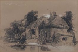 Henry Bright (1810-1873) Old Cottage, charcoal heightened in white, signed, 21x31cm, framed and