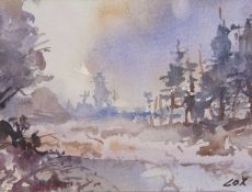 Jack Cox (1914-2007), Winter landscape, signed, mounted,11.5x15cm, unframed.