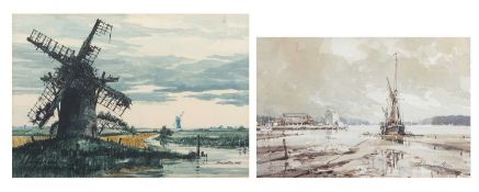 John Sutton (British, b.1935), 'Woodbridge' and 'Trouble Skies - Breydon', watercolours, signed in