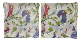 A pair of trays by Osborne and Little, bearing the artwork 'Cockatoos' by Quentin Blake. Size