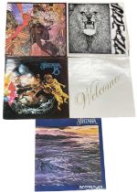 Five Santana 12" vinyl LPs, to include: - Abraxas, 1970, CBS, 32032 - Santana, 1969, CBS, 32003 -