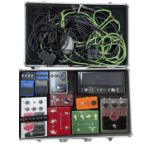 An excellent collection of electric guitar effects pedals, including VOX Big Bad Wah, Vox Time