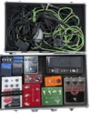 An excellent collection of electric guitar effects pedals, including VOX Big Bad Wah, Vox Time