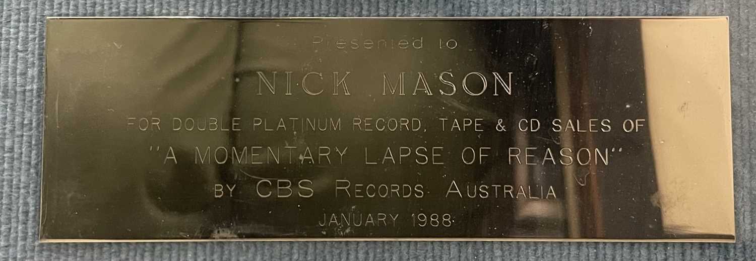 PINK FLOYD: A MOMENTARY LAPSE OF REASON. Presentation frame dedicated to drummer Nick Mason, for - Image 2 of 2