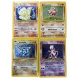 Four 1999 Base Set holographic Pokemon cards, to include: - Ninetails 12/102 - Hitmonchan 7/102 -