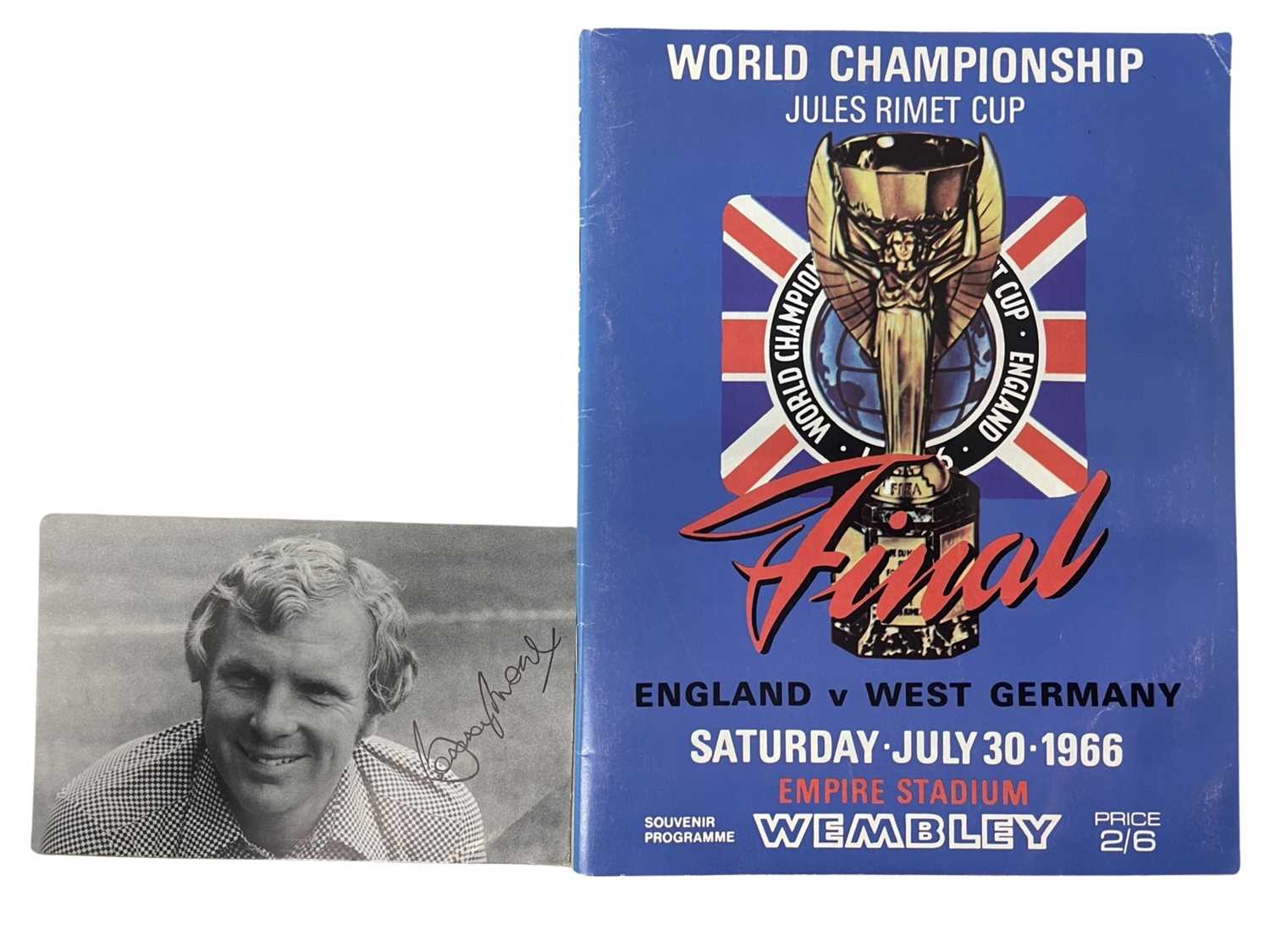 A 1966 England v West Germany football programme (reprint), together with a photograph of Sir