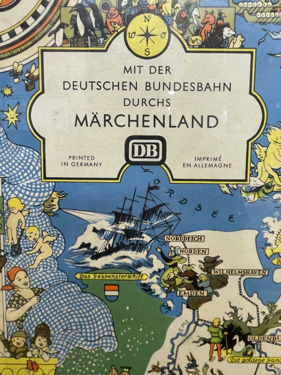 A 1950s German Fairy Tale map - Bundesbahn, with artwork by Leo Faller Framed size approximately: - Image 2 of 5