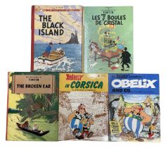 TINTIN AND ASTERIX: 5 titles: HERGE: THE ADVENTURES OF TINTIN - THE BLACK ISLAND, London, Methuen,