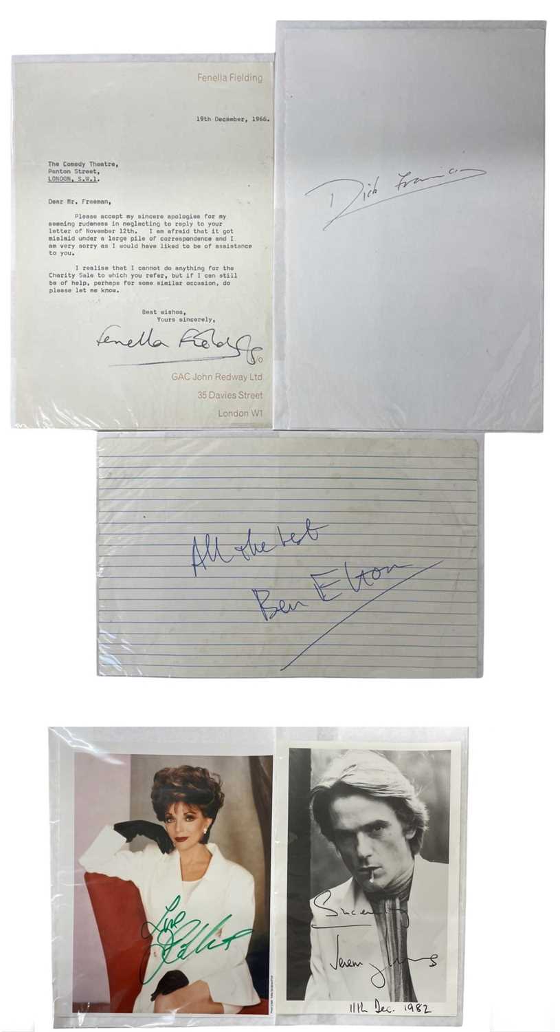A collection of autographs, to include: - ALS from actress Fenella Fielding - Author Ben Elton -