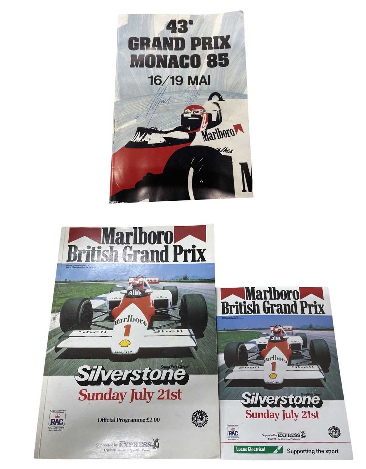A Monaco 1985 Grand Prix programme, together with a British Grand Prix programme, both signed by