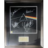 PINK FLOYD: DARK SIDE OF THE MOON original vinyl sleeve, bearing the signatures of David Gilmour,