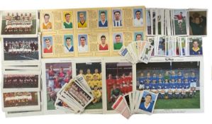 A mixed lot of various vintage football-related cigarette cards, promotional photographs, Merlin's