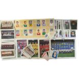 A mixed lot of various vintage football-related cigarette cards, promotional photographs, Merlin's