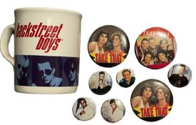 A collection of 1990s boyband merchandise, including Backstreet Boys and Take That