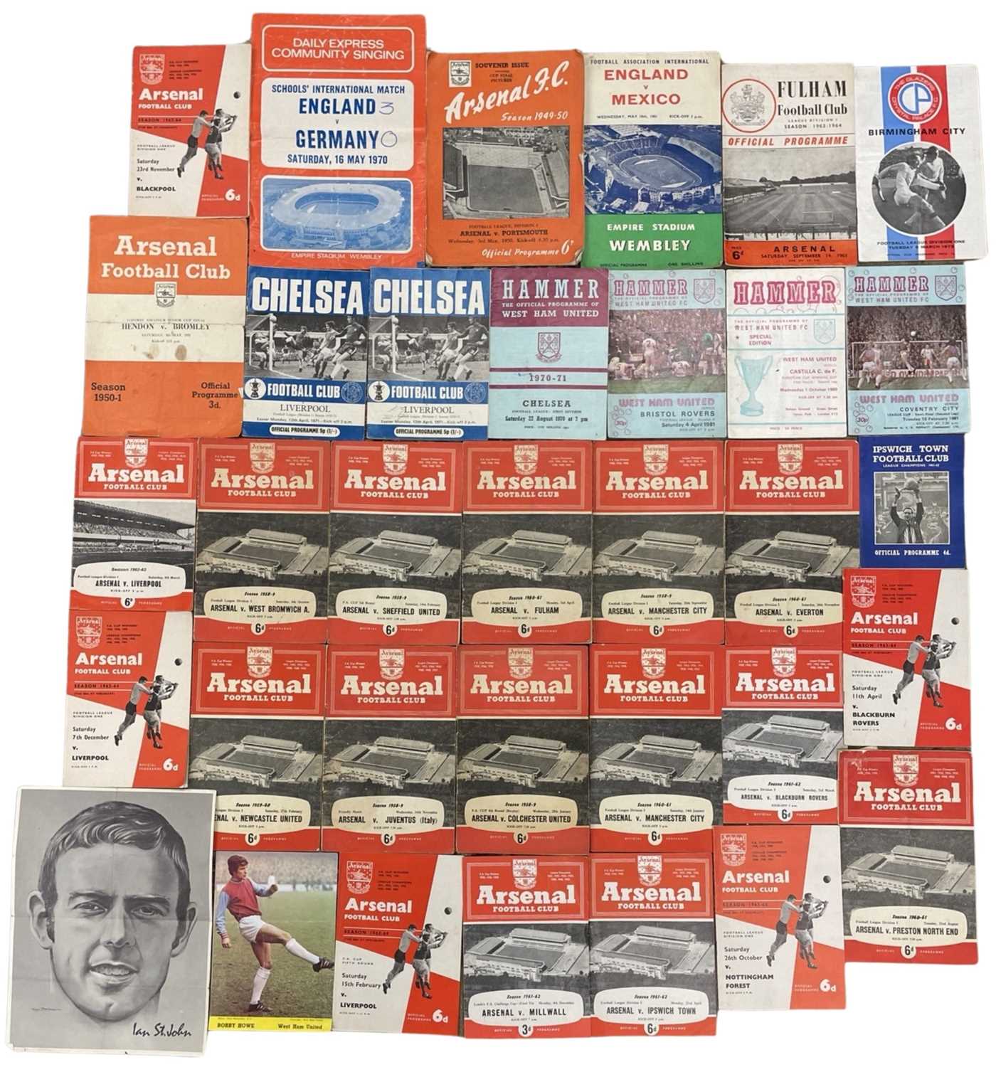 A collection of 1960s football programmes, predominantely Arsenal.