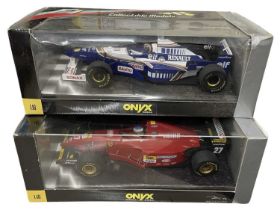 A pair of 1:18 scale Onyx racing cars, to include: - Ferrari 412T2, Jean Alesi - Williams Renault