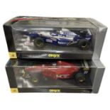 A pair of 1:18 scale Onyx racing cars, to include: - Ferrari 412T2, Jean Alesi - Williams Renault