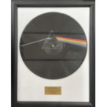 PINK FLOYD: DARK SIDE OF THE MOON: Mounted and framed vinyl picture disc LP, to comemmorate the