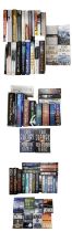 Three boxes: Various John Grisham / Jeffrey Deaver crime thriller novels, together with a box of Tom