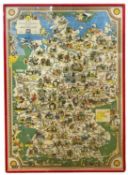 A 1950s German Fairy Tale map - Bundesbahn, with artwork by Leo Faller Framed size approximately: