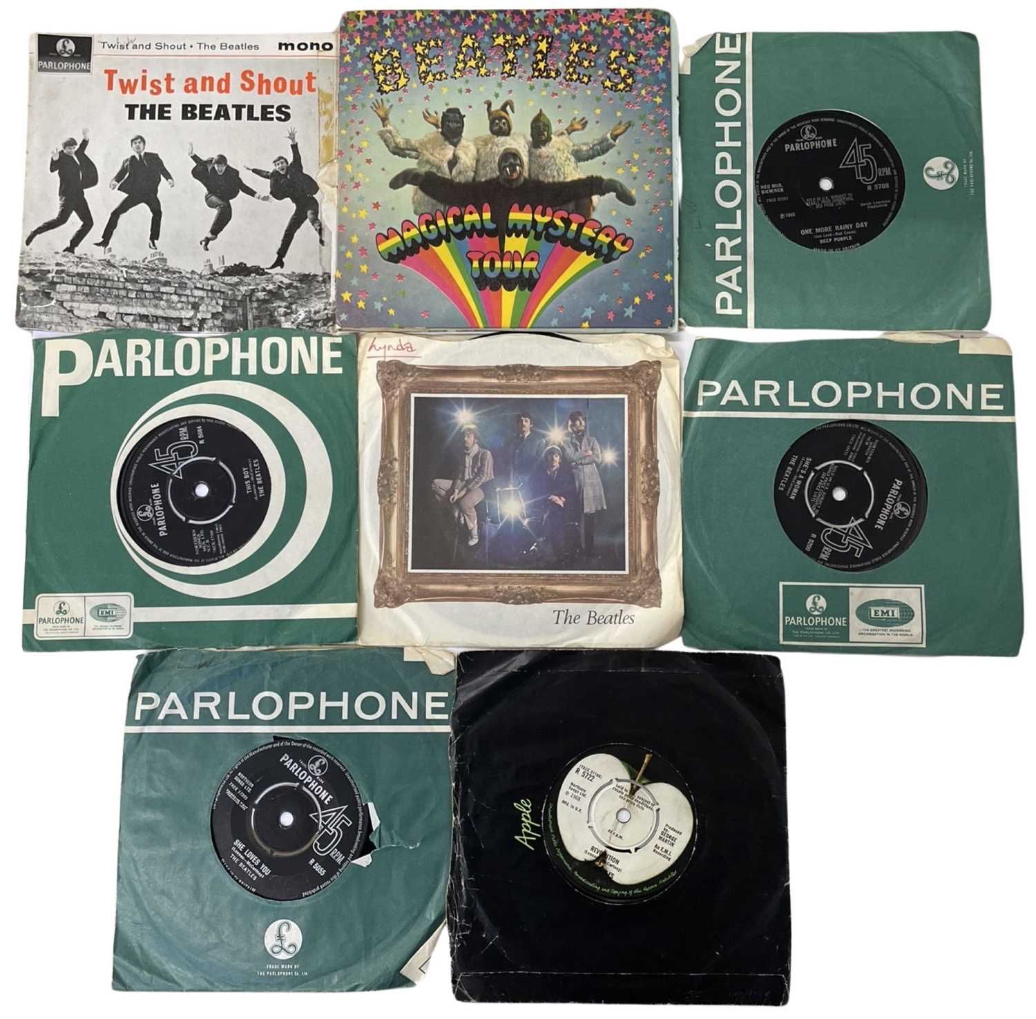 A small collection of Beatles 7" singles, to include: - Hey Jude / Revolution - I'll Get You / She