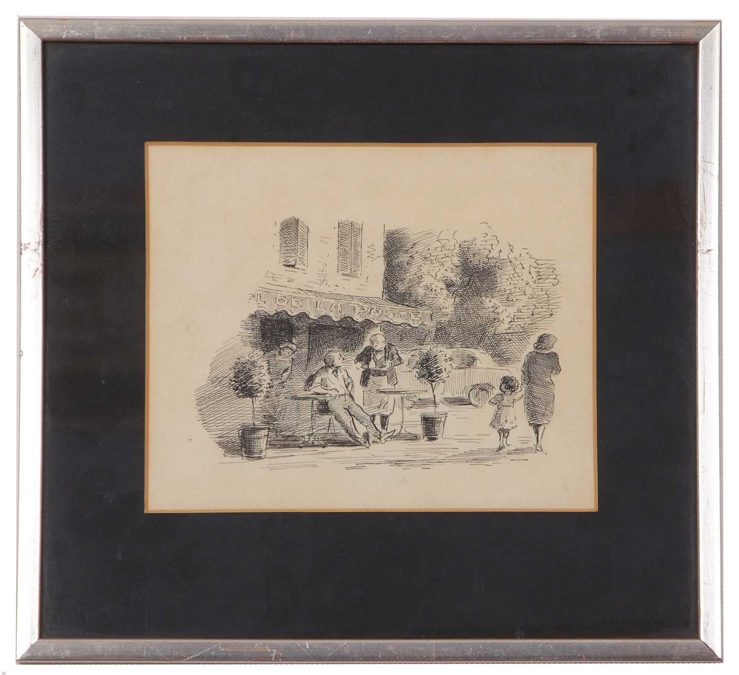 Edward Ardizzone RA (British,1900-1979), French cafe scene, ink on paper, unsigned,17x20cm, framed