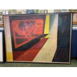 Modern British, 20th century, abstract study with two figures, oil on canvas, 100x136cm, framed