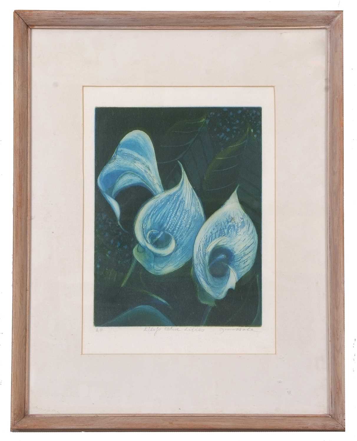 Annie Hole (Continental school, late 20th century), 'Lily's Blue Lillies', etching with aquatint, - Image 2 of 2