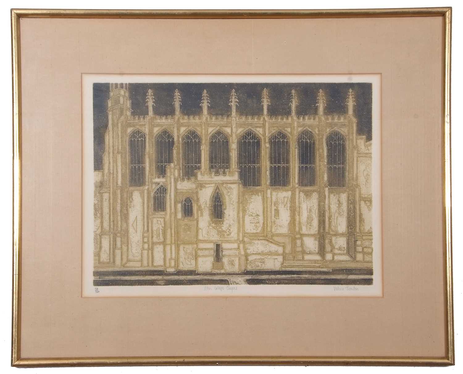 Valerie Thornton (British,1931-1991), 'Eton College Chapel', etching with aquatint, signed, titled