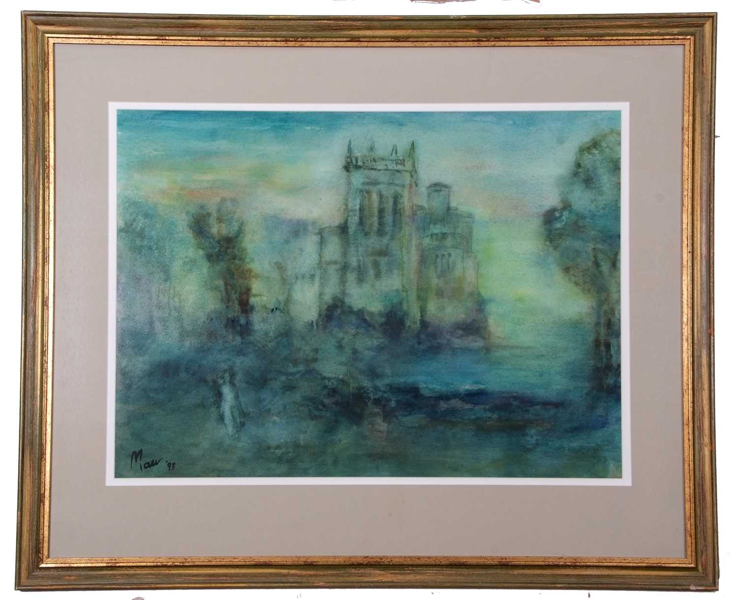 Leslie Marr (1922-2021) Priory with figure in the foreground, watercolour and wash, signed and dated