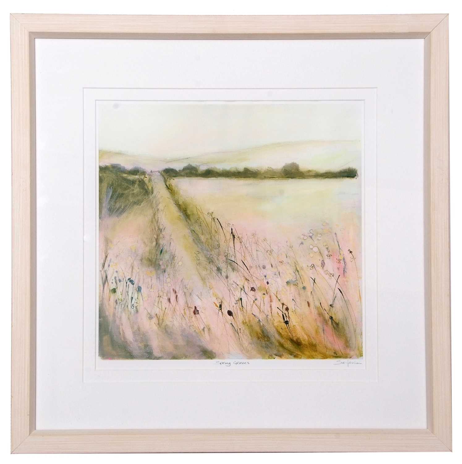 Sue Fenlon (British, contemporary), 'Spring Grasses', giclee, signed, 39x39cm, framed and glazed