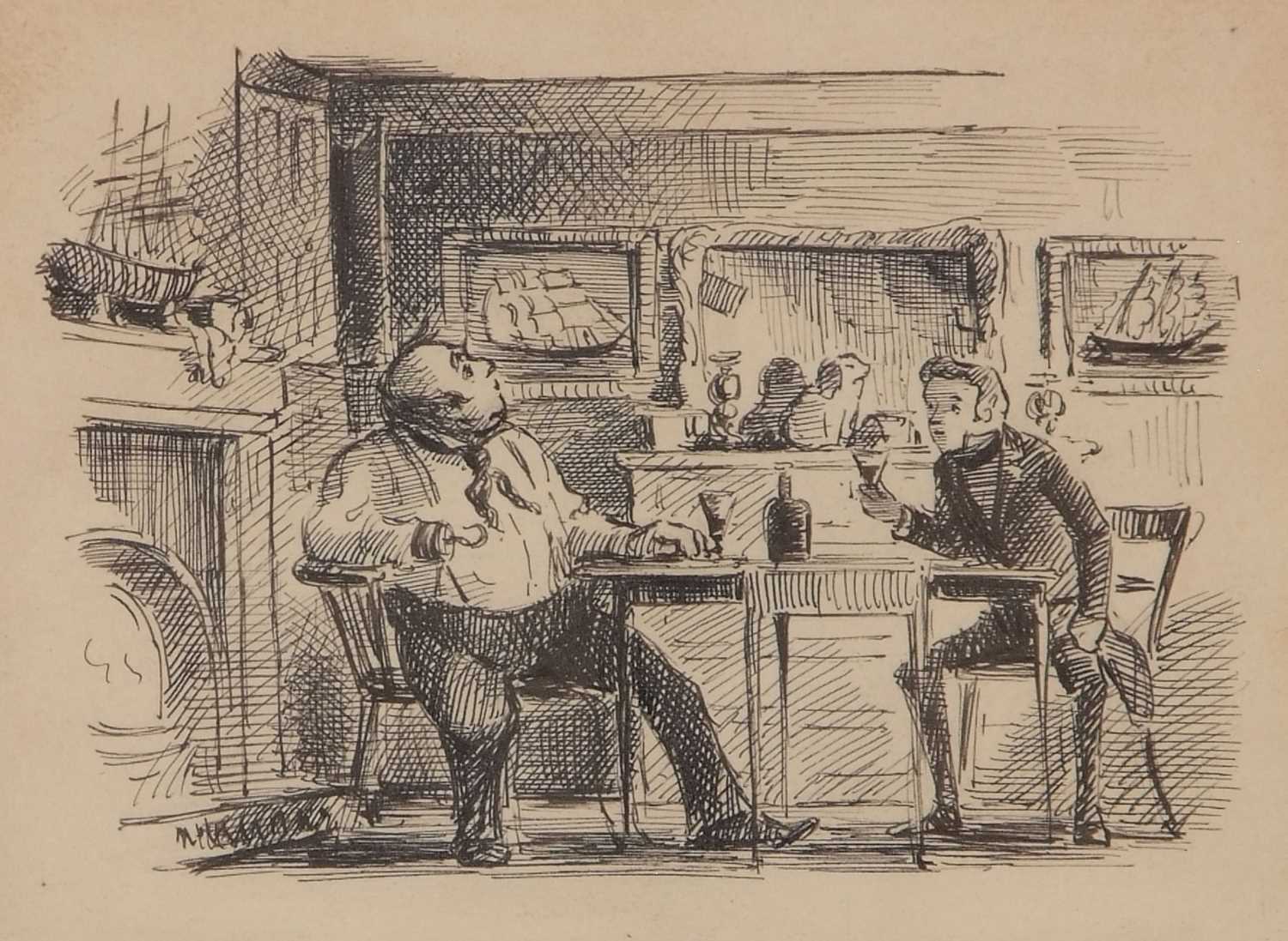 Edward Ardizzone RA (British, 1900-1979), Interior scene, ink on paper, unsigned,17x20cm, framed and - Image 2 of 2