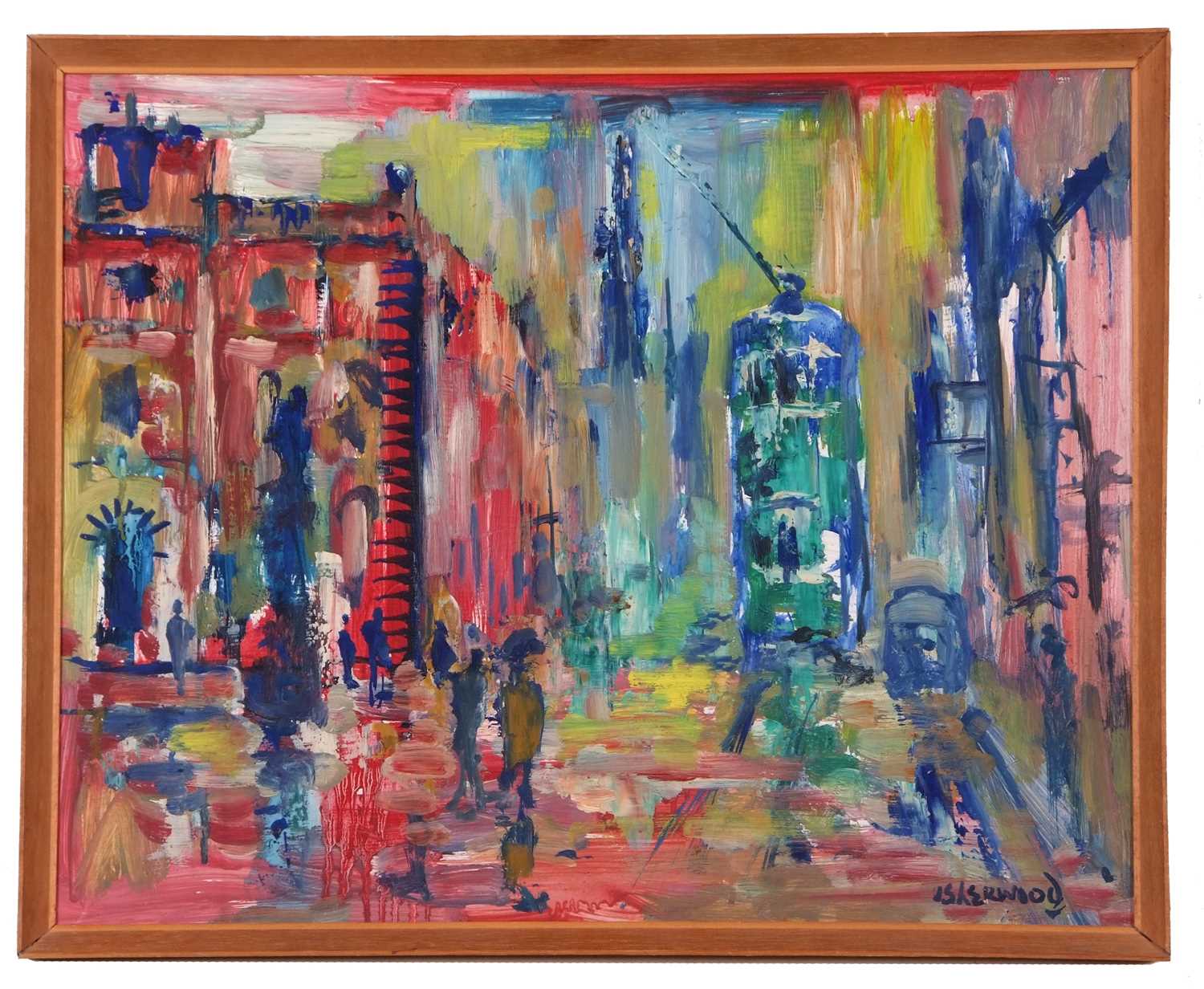 James Lawrence Isherwood (British,1917-1989) Abstract city / town scenes, oils on board, signed with - Image 2 of 5