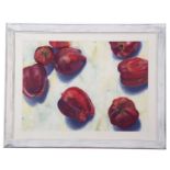 Tracy Myers (British, contemporary), 'Red Apples', pastel and watercolour, signed and dated Oct '02,