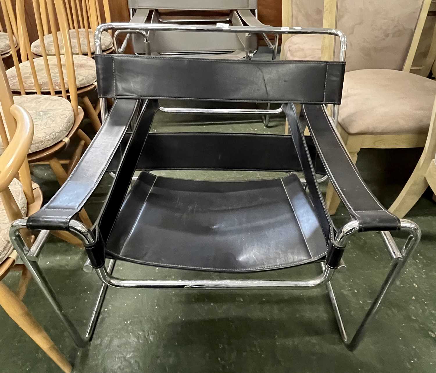 After Marcel Breuer - a black leather and chrome framed Wassily armchair, 80cm wide - Image 3 of 3