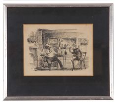 Edward Ardizzone RA (British, 1900-1979), Interior scene, ink on paper, unsigned,17x20cm, framed and
