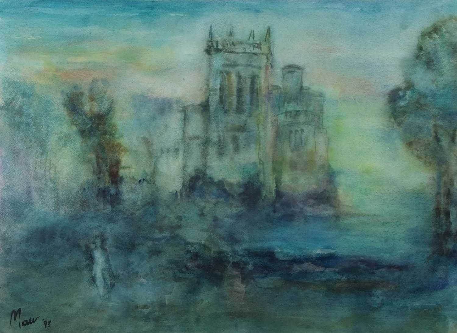 Leslie Marr (1922-2021) Priory with figure in the foreground, watercolour and wash, signed and dated - Image 2 of 2