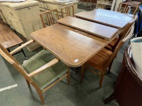 Archie Shine mid Century extending dining table of tapering rectangular form with two accompanying