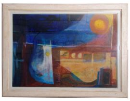 Abstract mixed media, circa 20th century, unsigned, 89x127cm, framed and glazed.