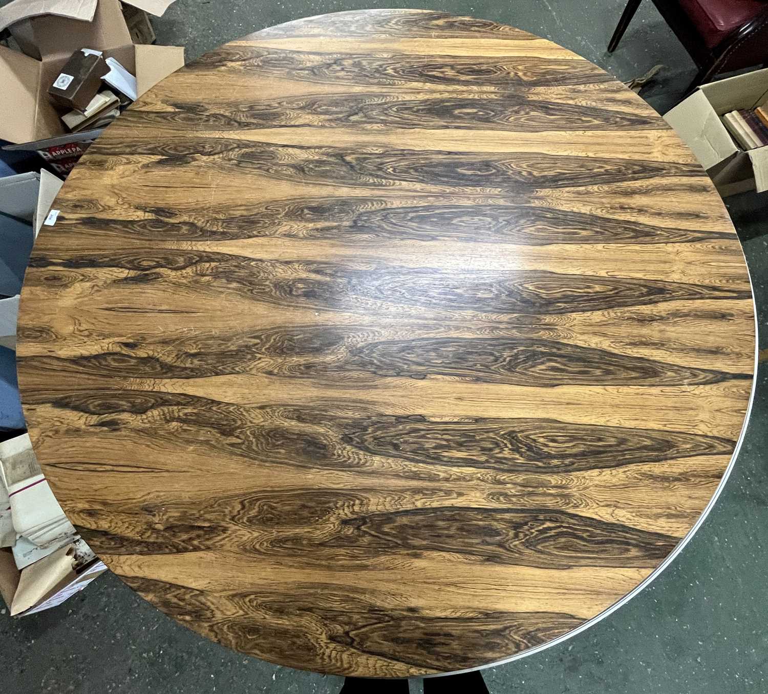 Merrow Associates rosewood veneered pedestal dining table with circular top raised on a chrome - Image 3 of 10